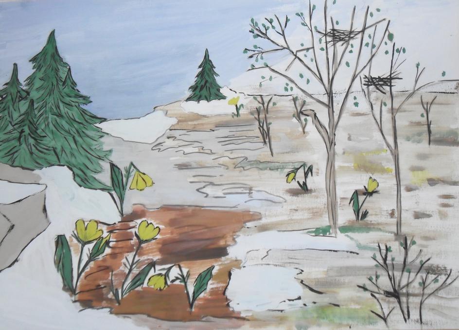 Весенний пейзаж 3 класс поэтапное рисование. Пейзаж с подснежниками рисунки. Первые цветы рисунок. Весенний пейзаж с подснежниками рисунок. Весенний пейзаж с подснежниками рисунок для детей.