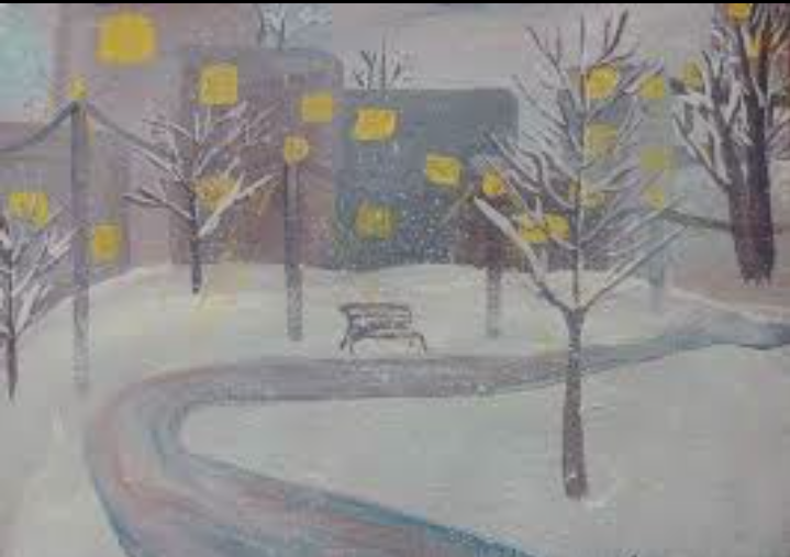 Рисунок 1 снега. Рисование первый снег. Первый снег рисунок. Рисунок первого снега. Картина зима в городе для детей.