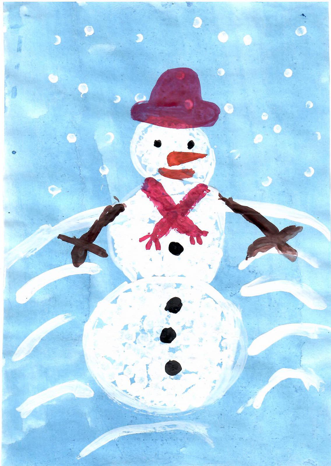 Снеговик нетрадиционная техника рисования