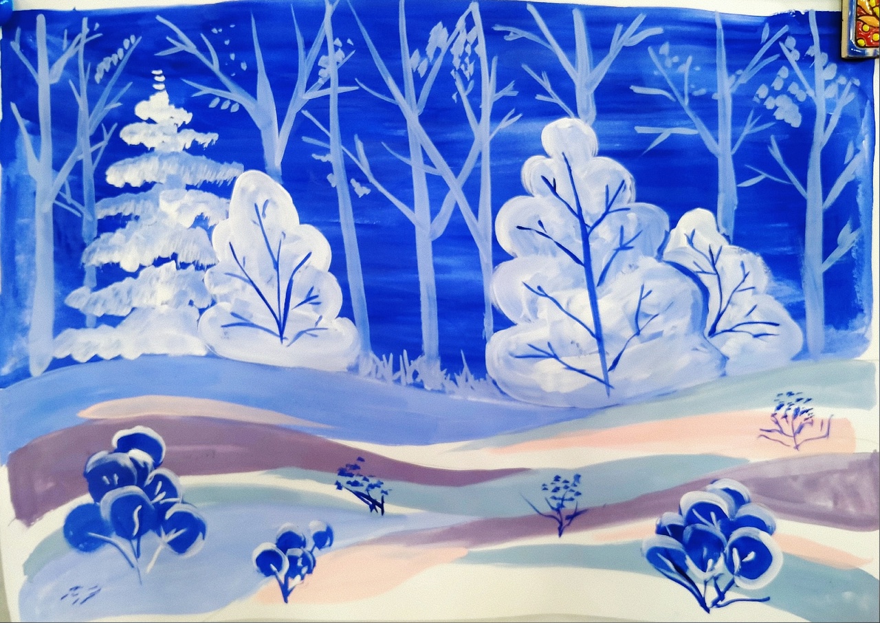 Рисунок в детский сад зимний пейзаж